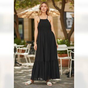 NWT ZARA TEXTURED DRESS TIE STRAP MIDI MAXI BLACK 7200/118 XS BLOGGERS F…